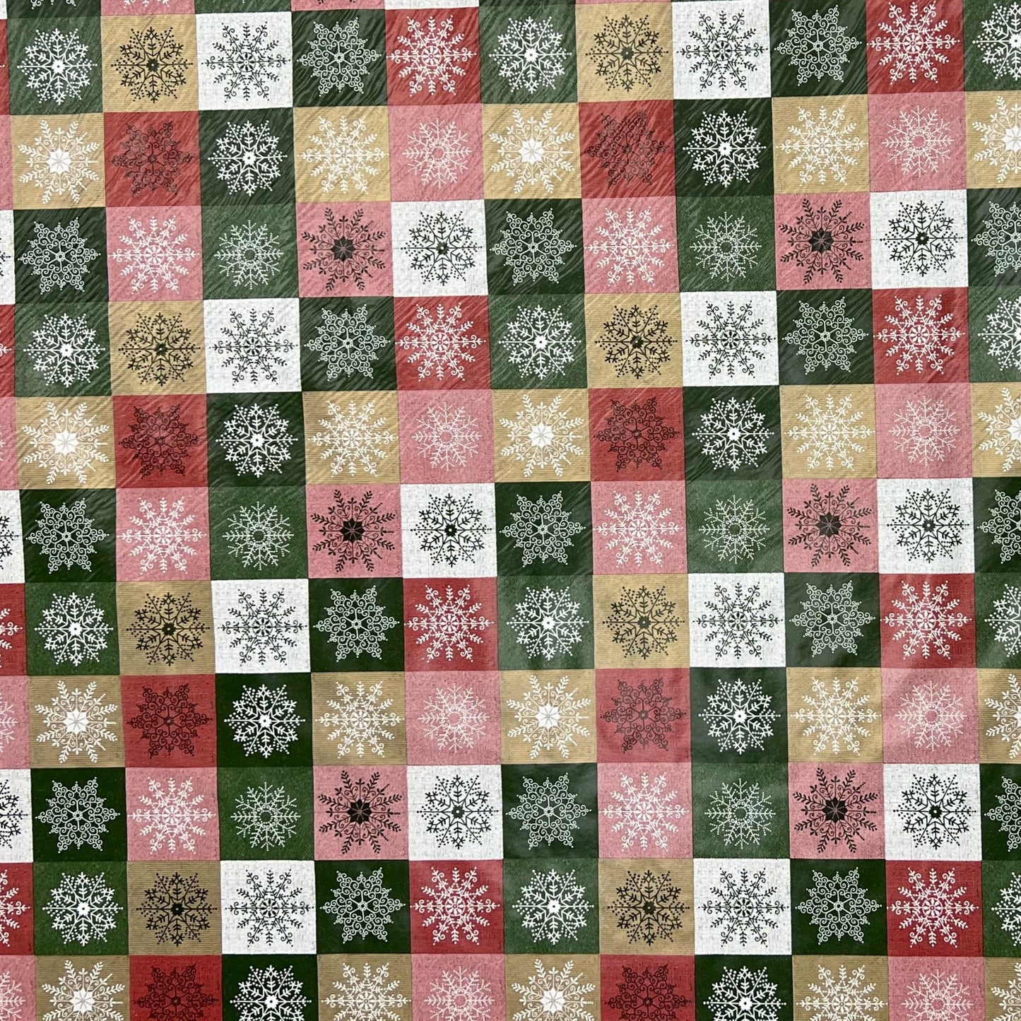 KEVKUS nappe cirée Noël 01355-05 flocons de neige carreaux rouge vert or carrée ronde ovale