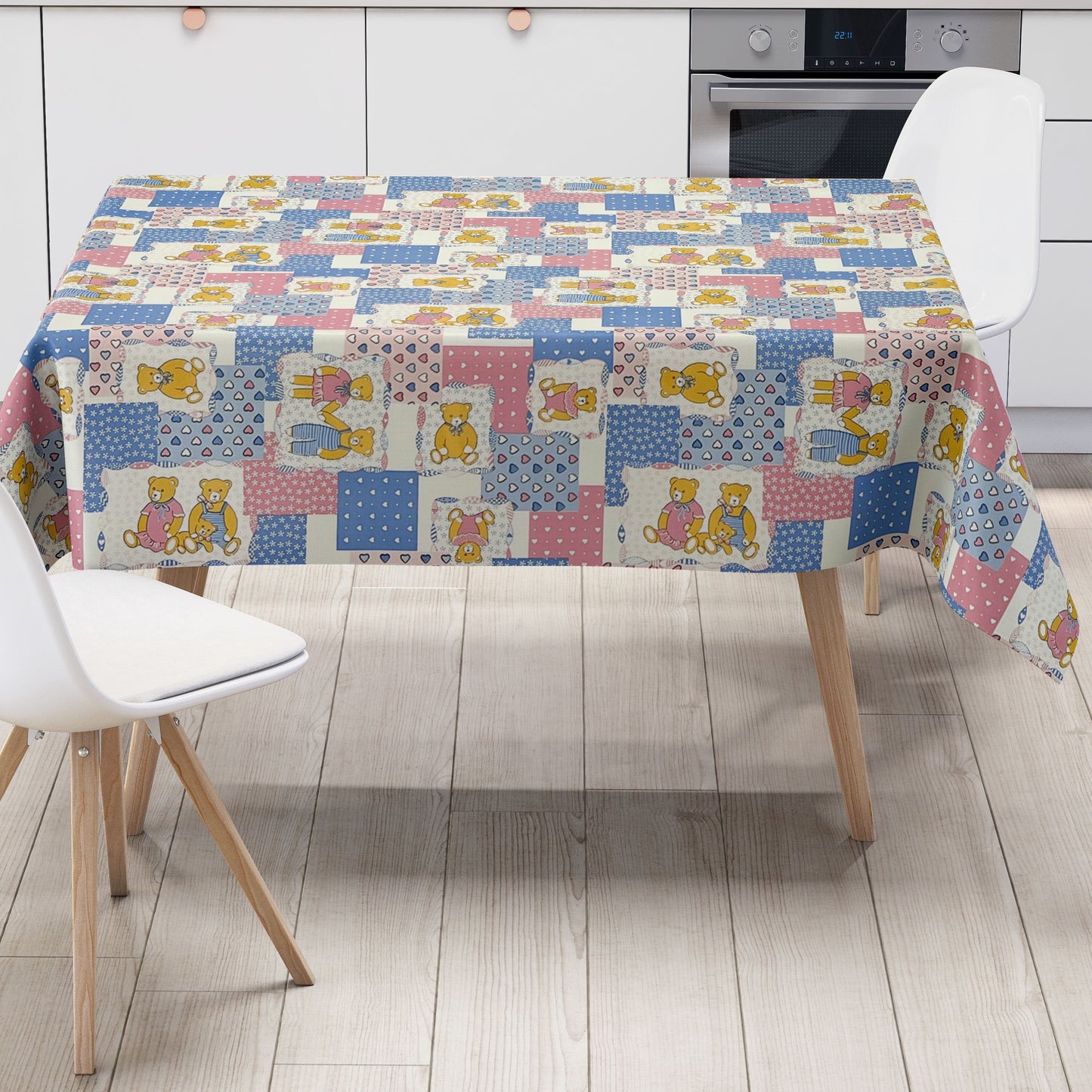 Wachstuch Tischdecke 4068-15 Teddy Kindermotiv rosa hellblau eckig rund oval