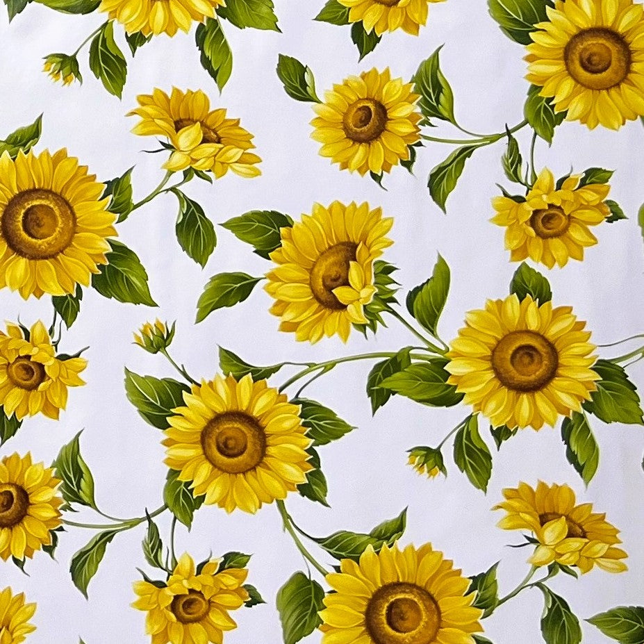 Nappe toile cirée B8988-01 Tournesols sur carré rond ovale blanc