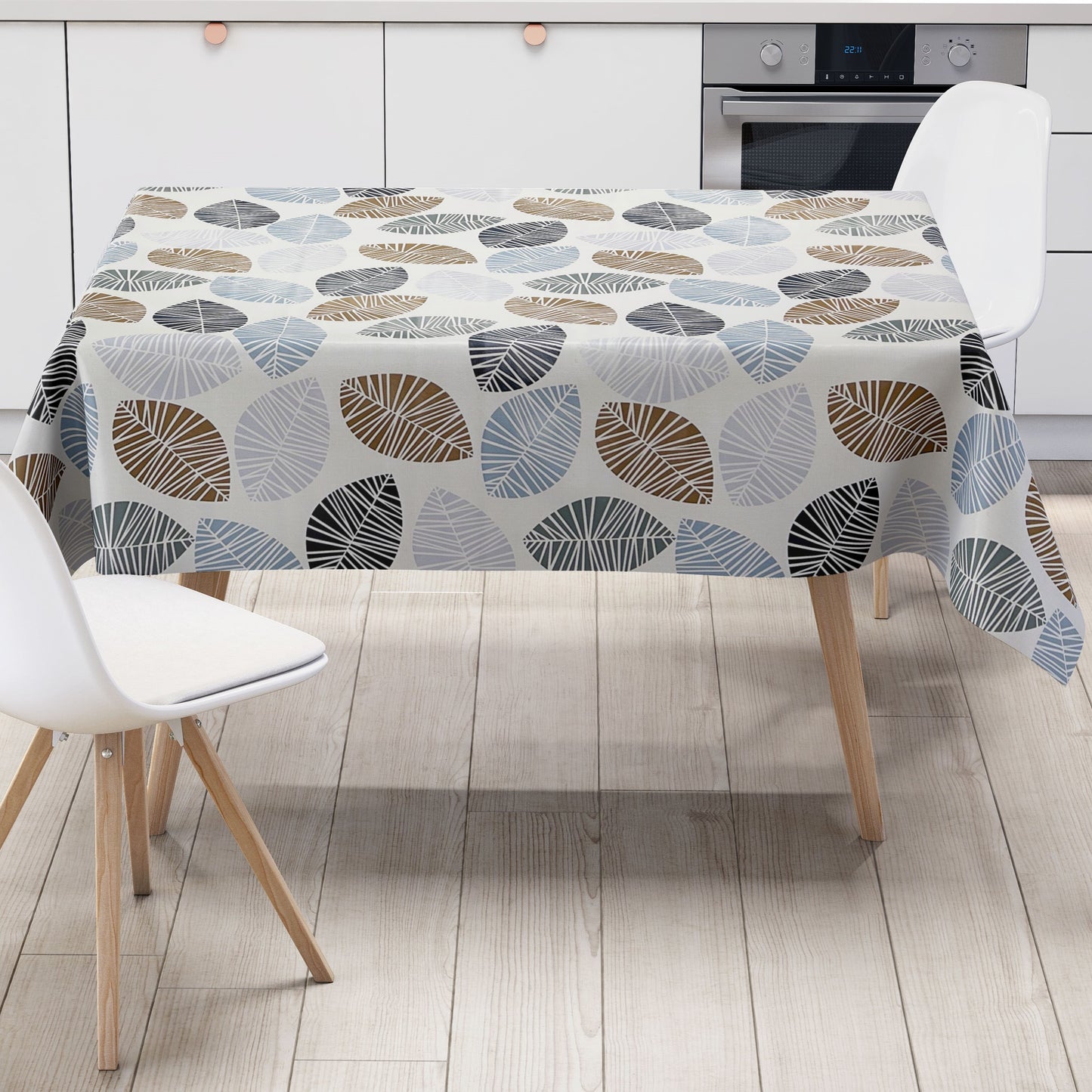 Wachstuch Tischdecke K150201 Laub Blätter Herbst auf weiß eckig rund oval
