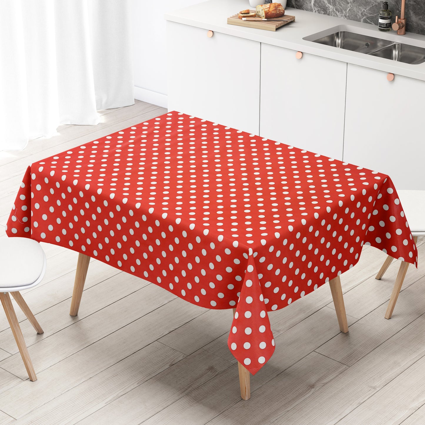 Wachstuch Tischdecke 01150-01 weiße Punkte auf rot Polka Dot eckig rund oval