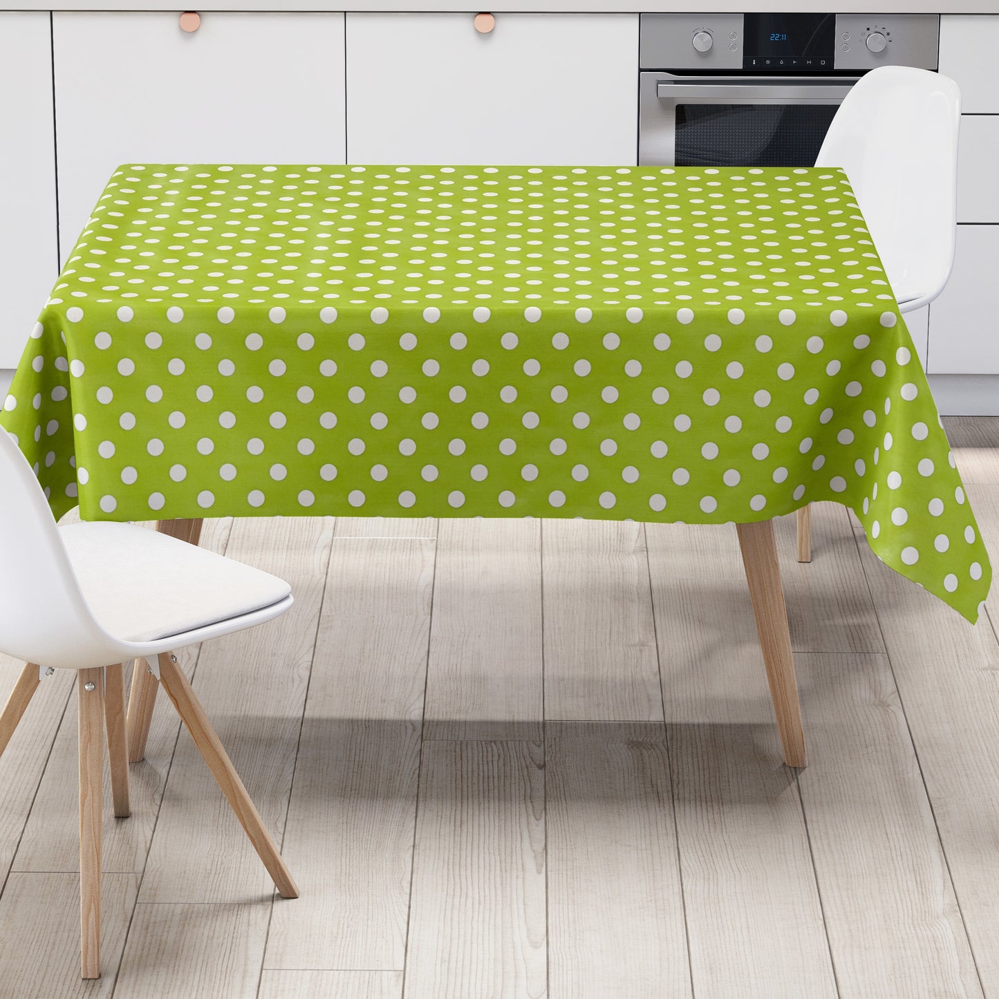 Nappe toile cirée 01150-05 pois blancs sur pois verts carrée ronde ovale