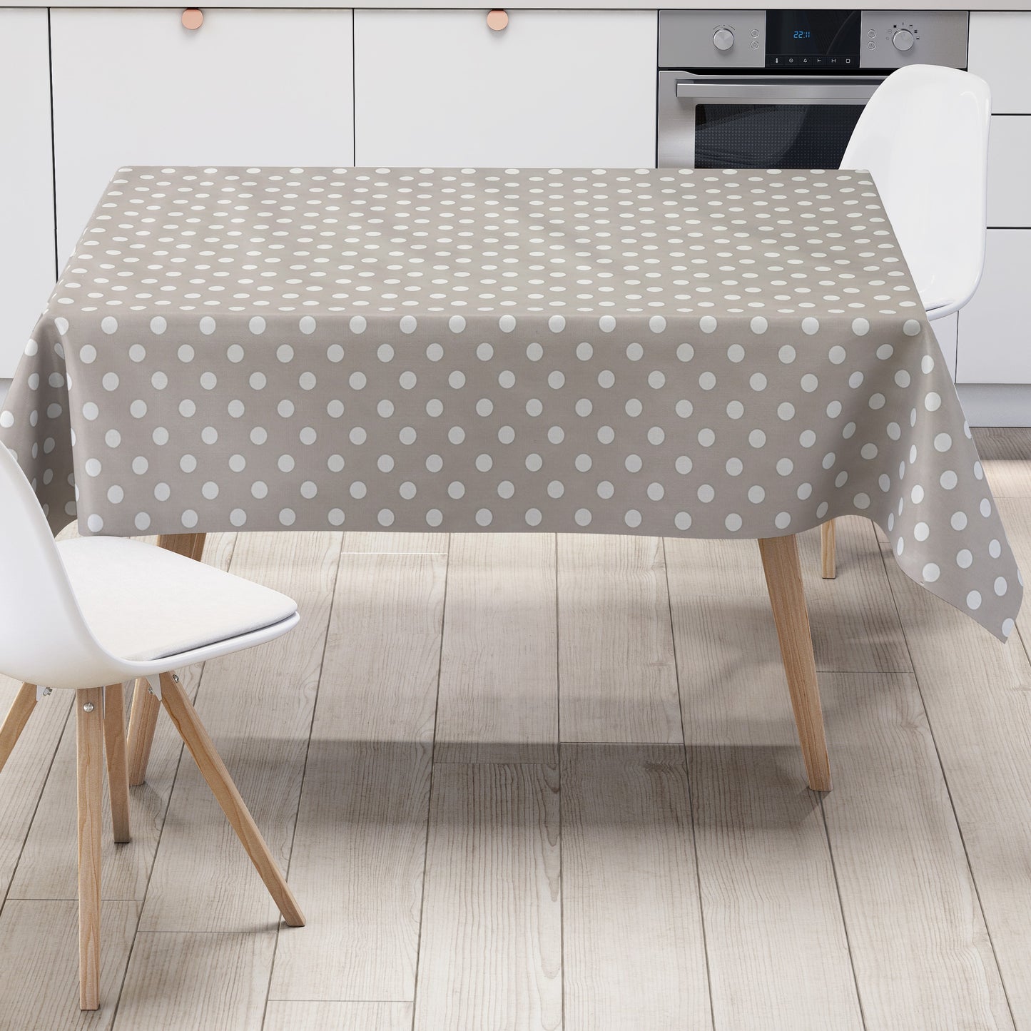 Nappe toile cirée 01150-07 pois blancs sur pois gris clair carrée ronde ovale