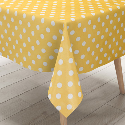 Nappe toile cirée 01150-10 pois blancs sur pois jaunes carrée ronde ovale