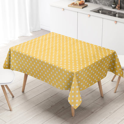 Nappe toile cirée 01150-10 pois blancs sur pois jaunes carrée ronde ovale