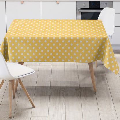 Nappe toile cirée 01150-10 pois blancs sur pois jaunes carrée ronde ovale