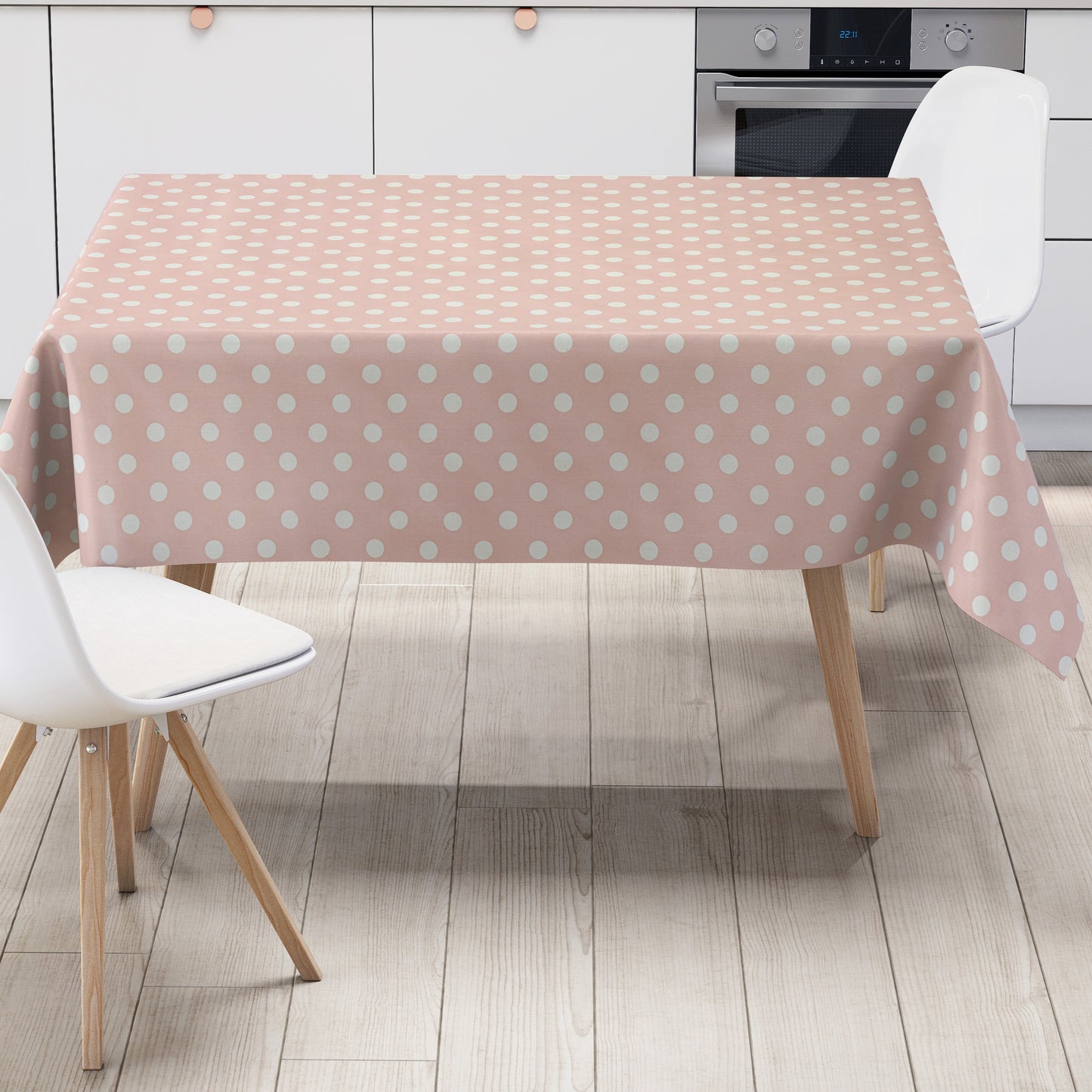 Oilcloth tablecloth 01150-11 white dots on pink polka dots square round oval