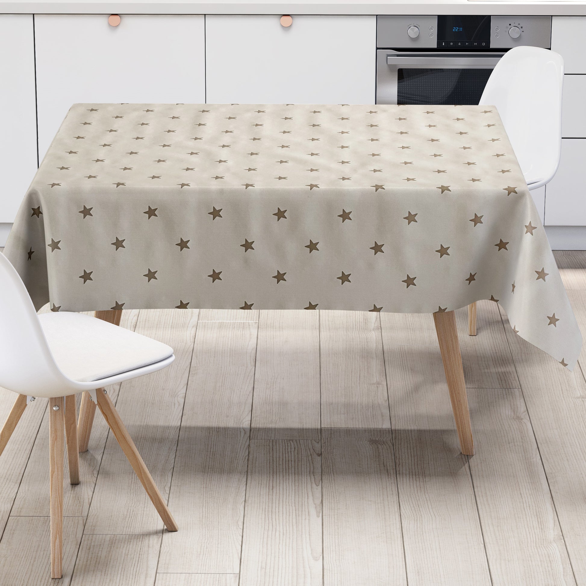 Wachstuch Tischdecke Sterne auf beige