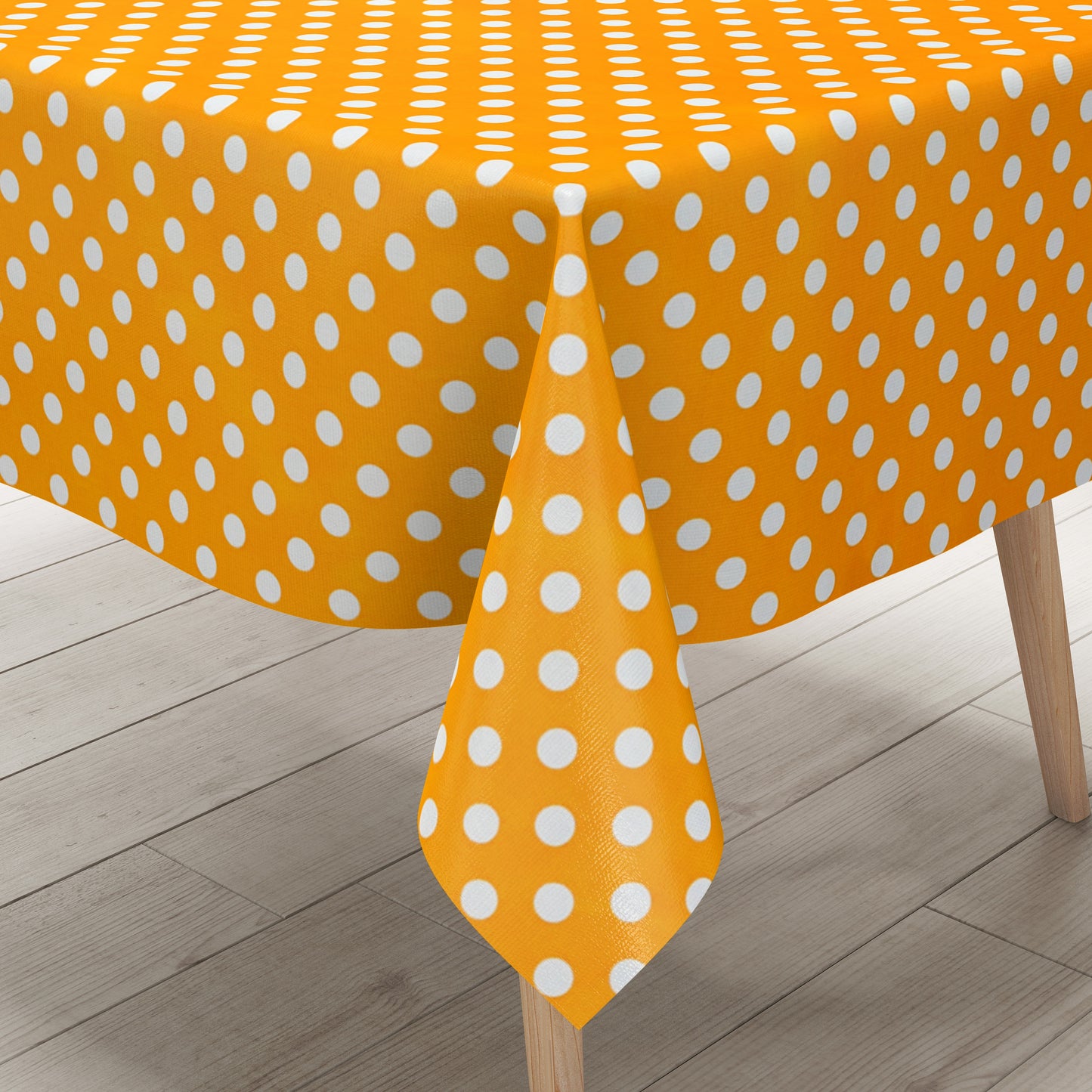 Nappe en toile cirée 01288-22 pois blancs sur pois orange carré rond ovale