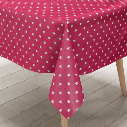 KEVKUS nappe toile cirée Noël 01289-04 étoiles blanches sur fuchsia carré rond ovale