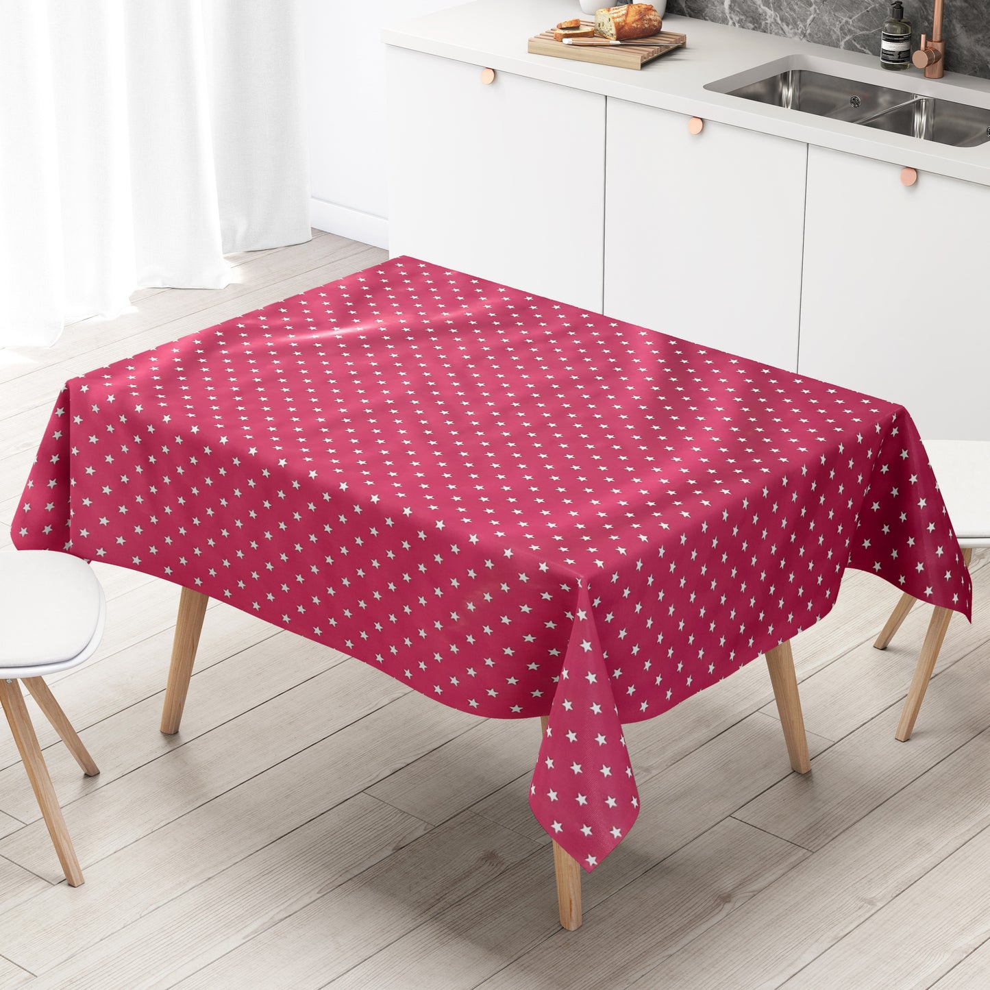 KEVKUS nappe toile cirée Noël 01289-04 étoiles blanches sur fuchsia carré rond ovale