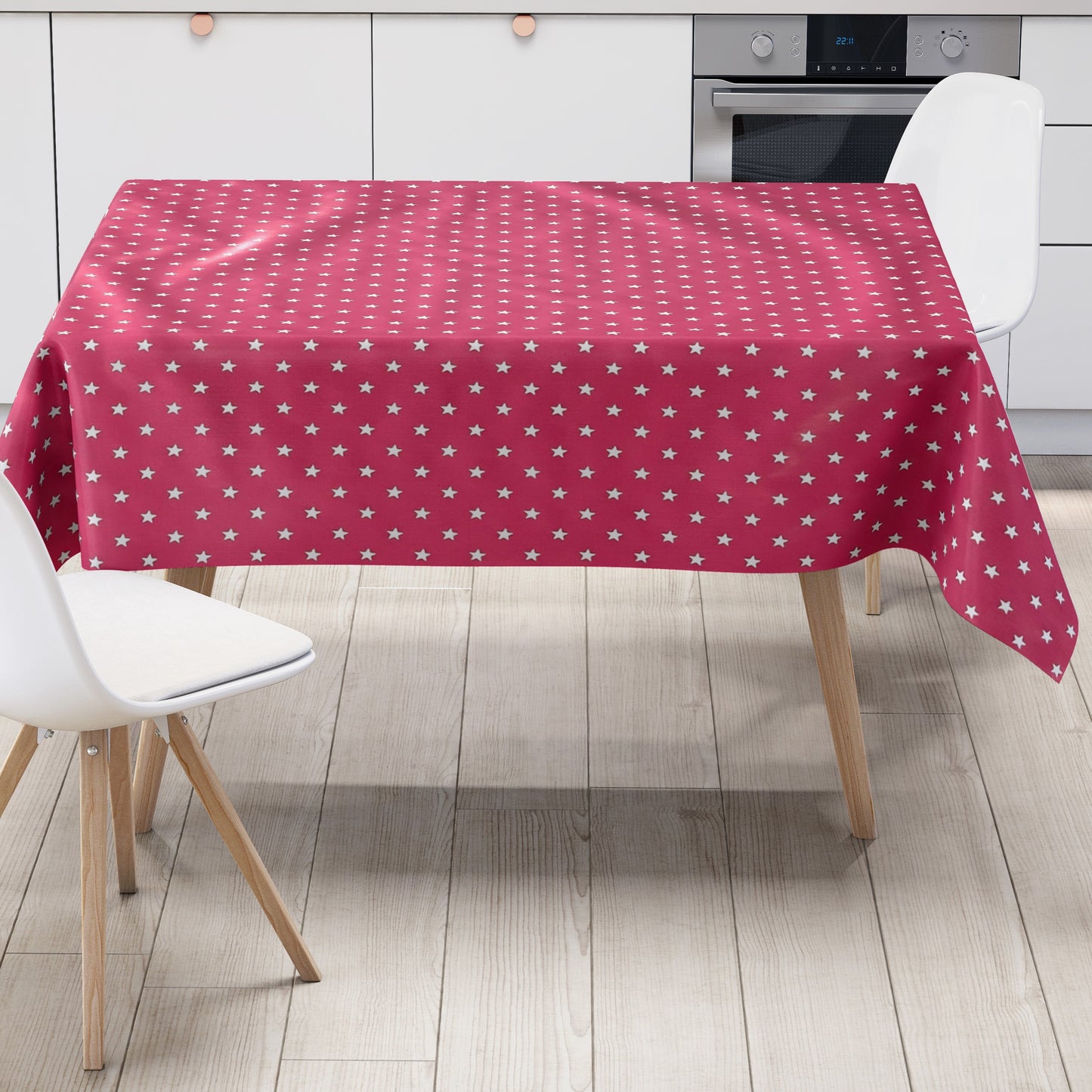 KEVKUS nappe toile cirée Noël 01289-04 étoiles blanches sur fuchsia carré rond ovale