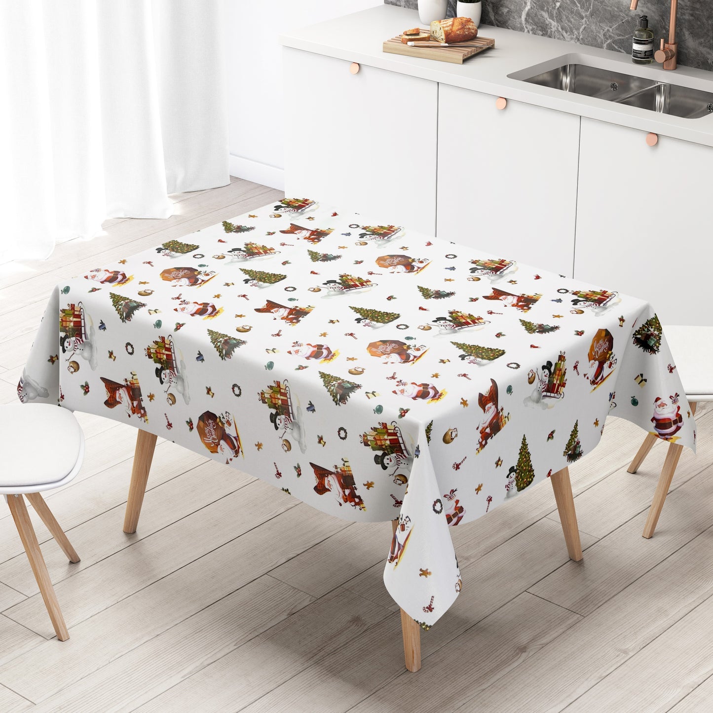 Wachstuch Rolle Weihnachten 01334-03 Weihnachtsmann weiß Rollenware