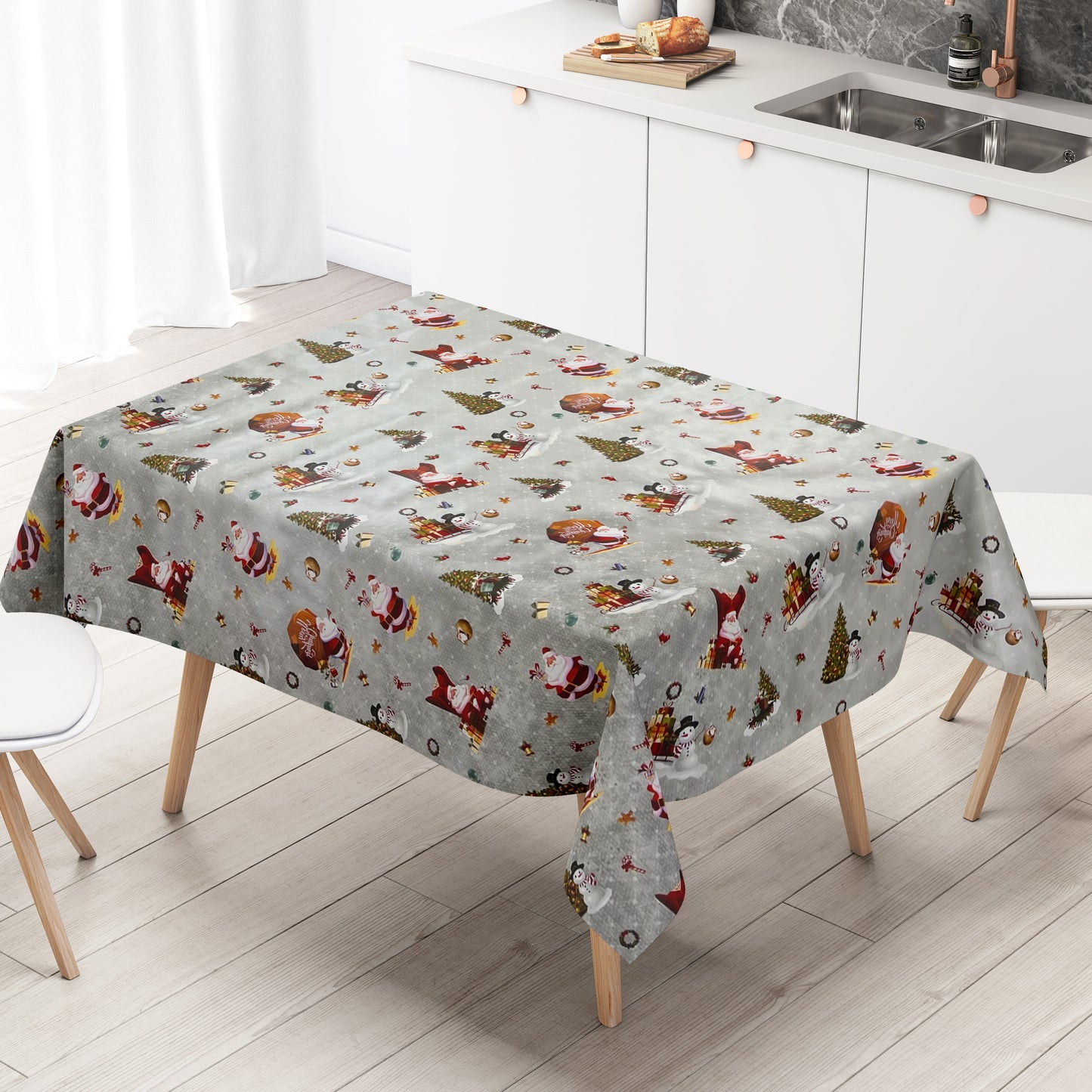 Wachstuch Rolle Weihnachten 01334-04 Weihnachtsmann silber Rollenware
