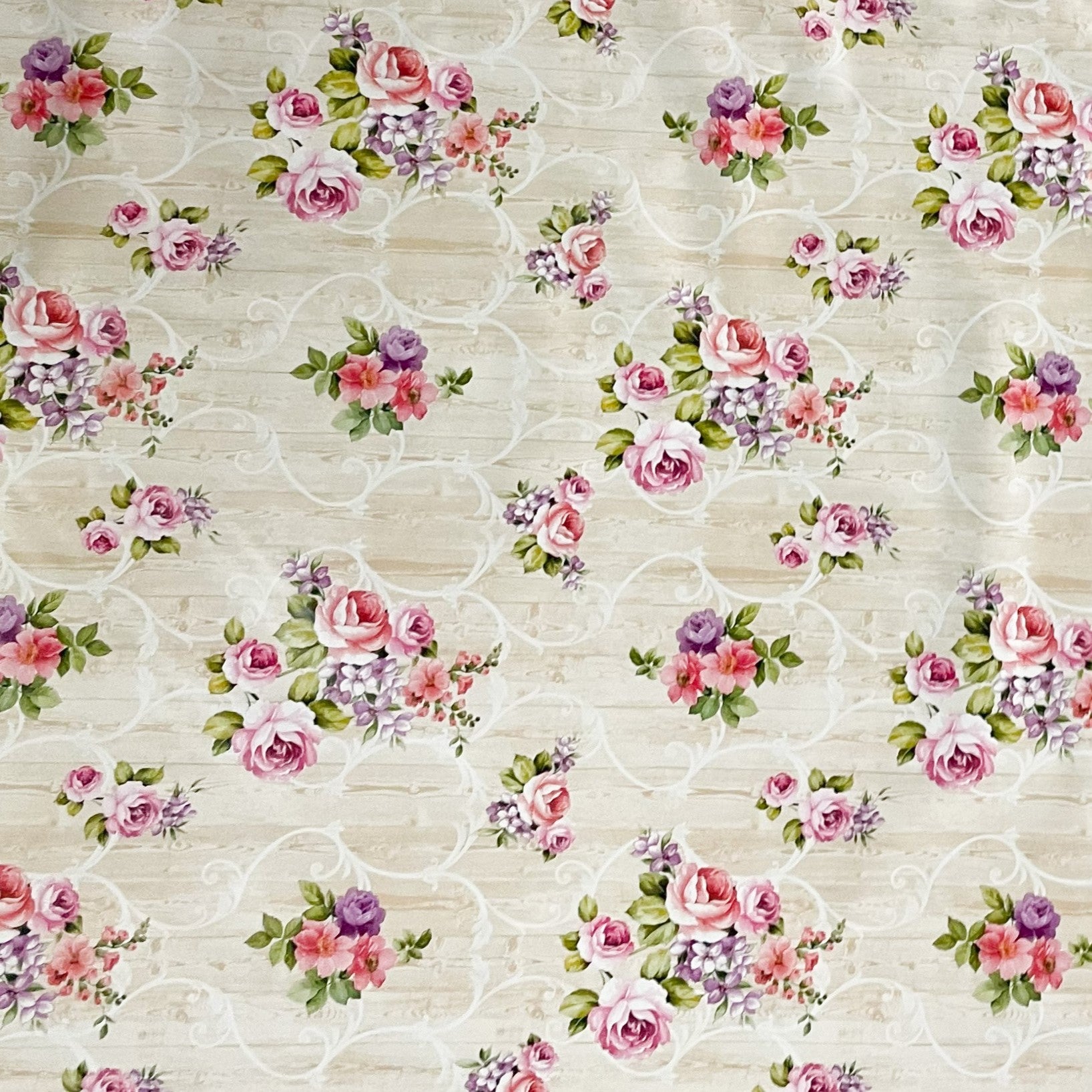 Wachstuch Tischdecke Rosen Blüten beige Holz