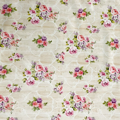 Wachstuch Tischdecke Rosen Blüten beige Holz