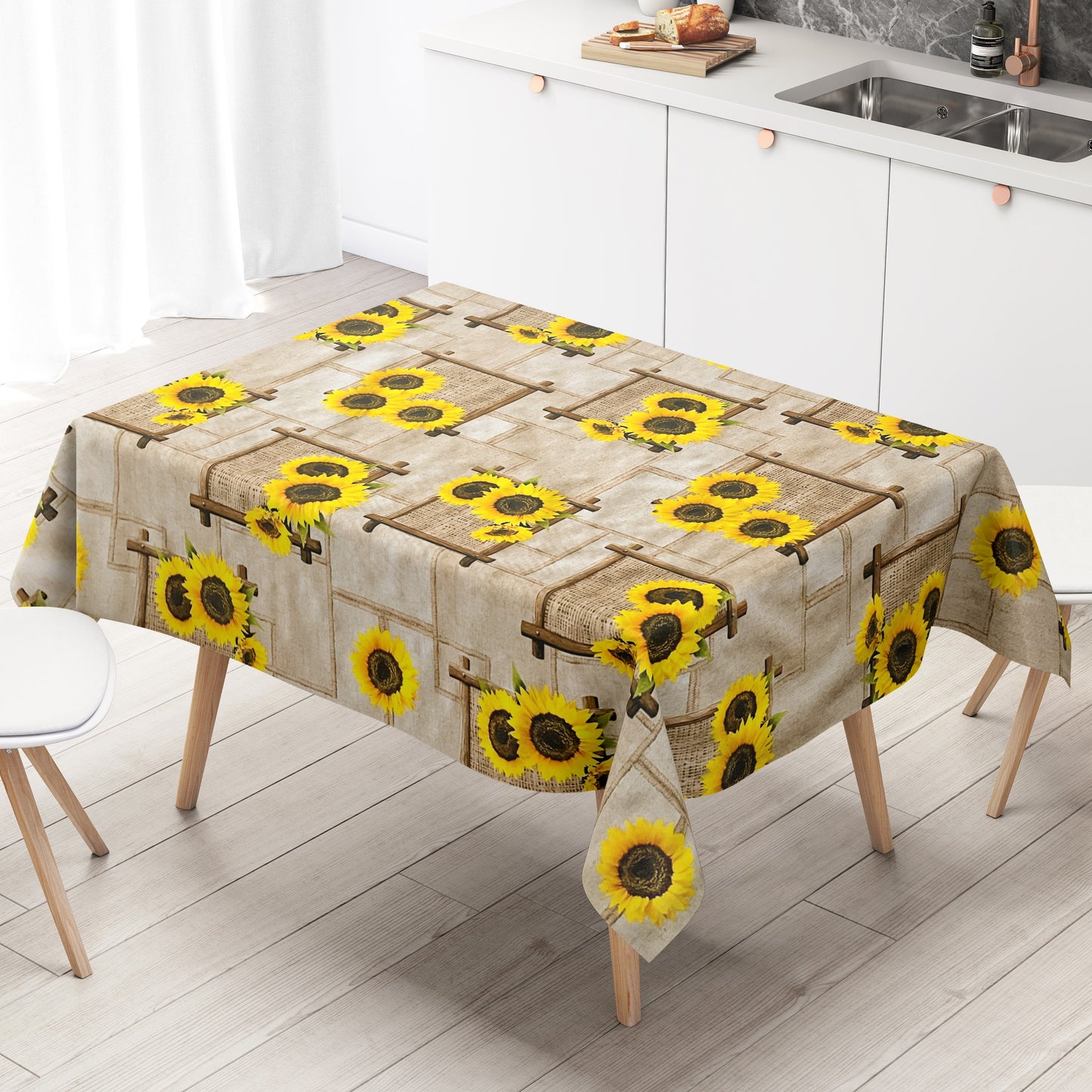 Wachstuch Tischdecke Sonnenblumen braun