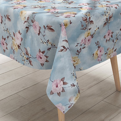 Wachstuch Tischdecke Rosenblüten hellblau