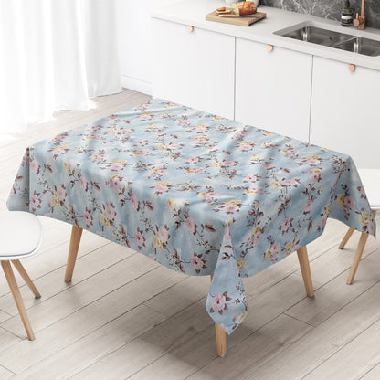 Wachstuch Tischdecke Rosenblüten hellblau