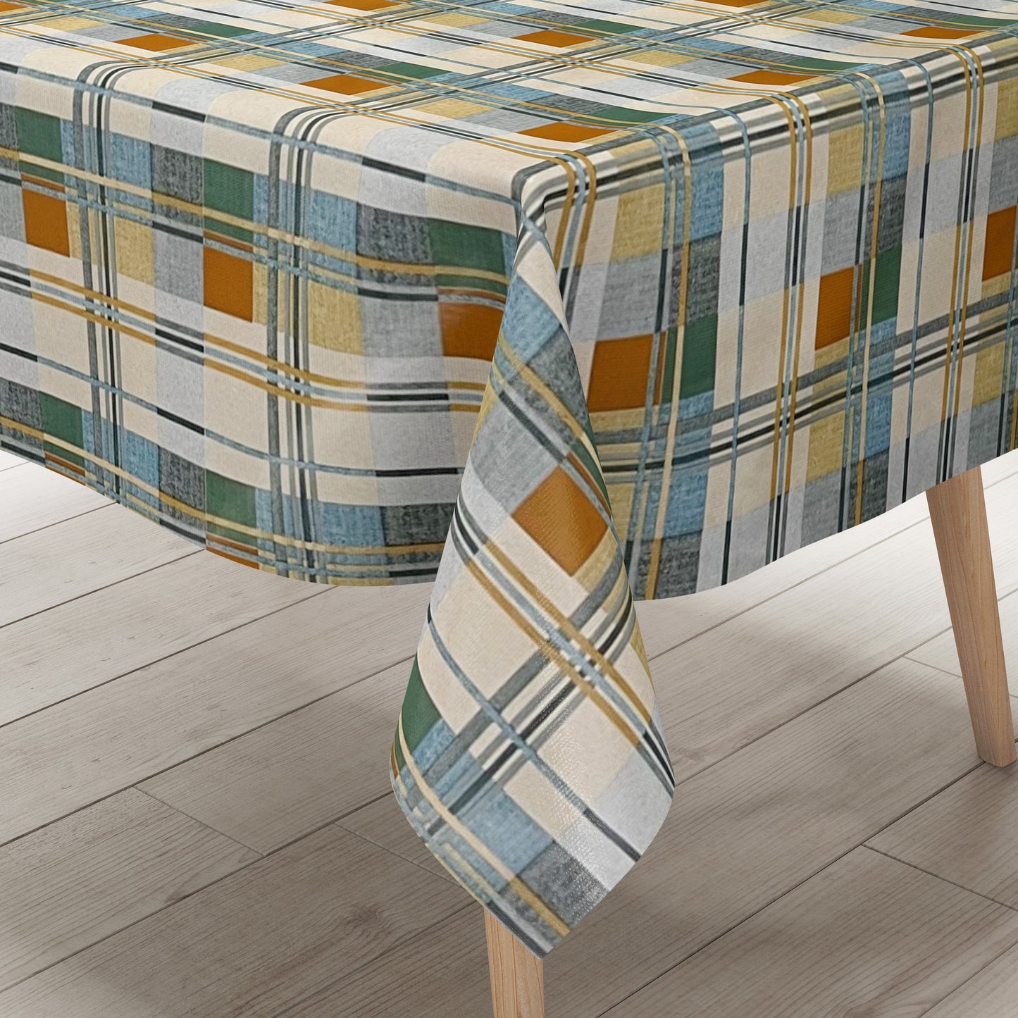 Wachstuch Tischdecke kariert blau beige grün