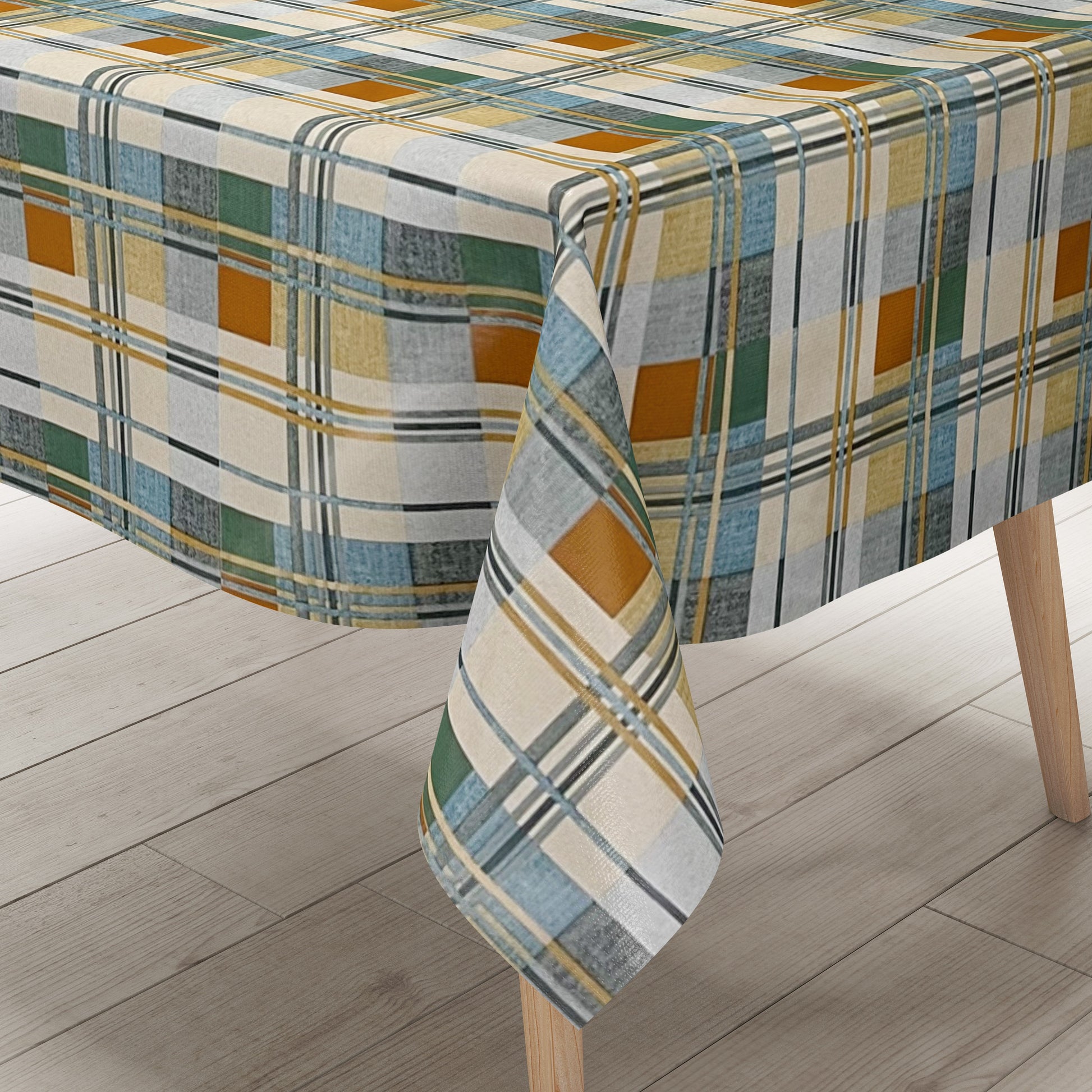 Wachstuch Tischdecke kariert blau beige grün
