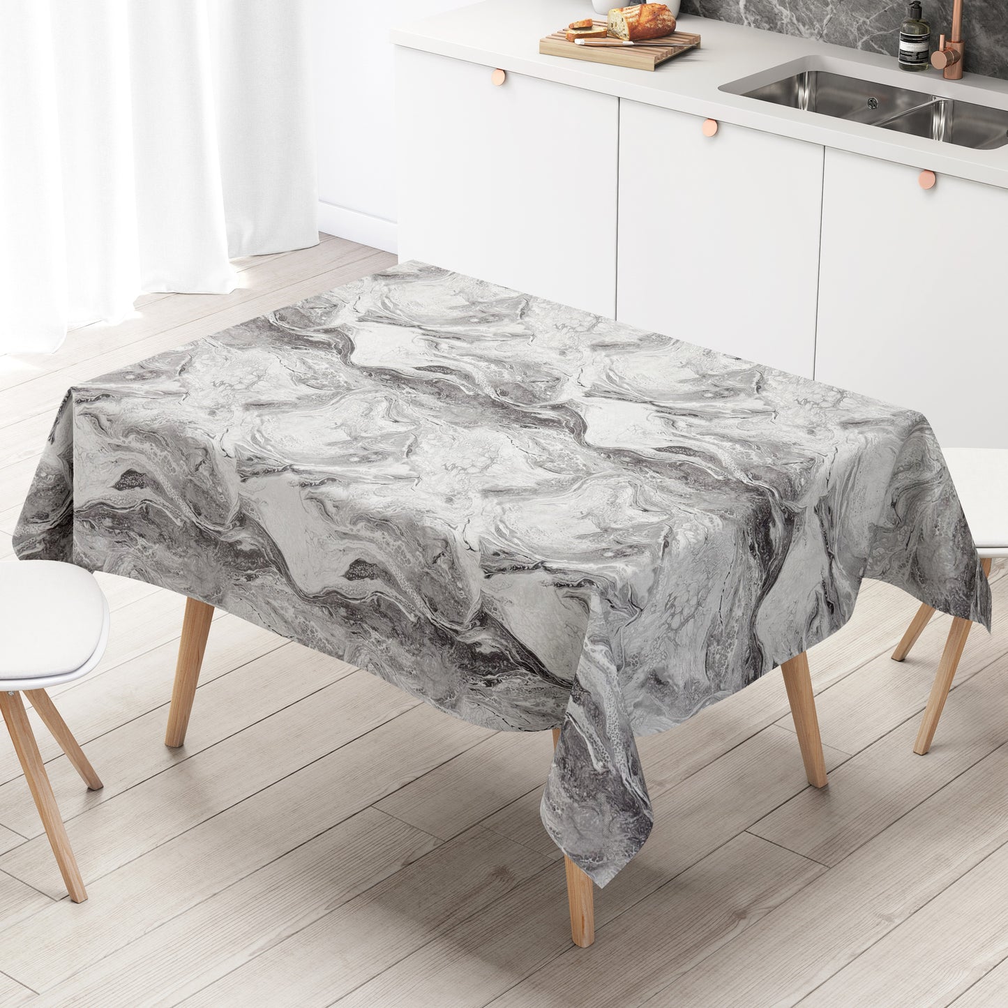 Nappe en toile cirée 01573-07 noir blanc marbré aspect marbre carré rond ovale