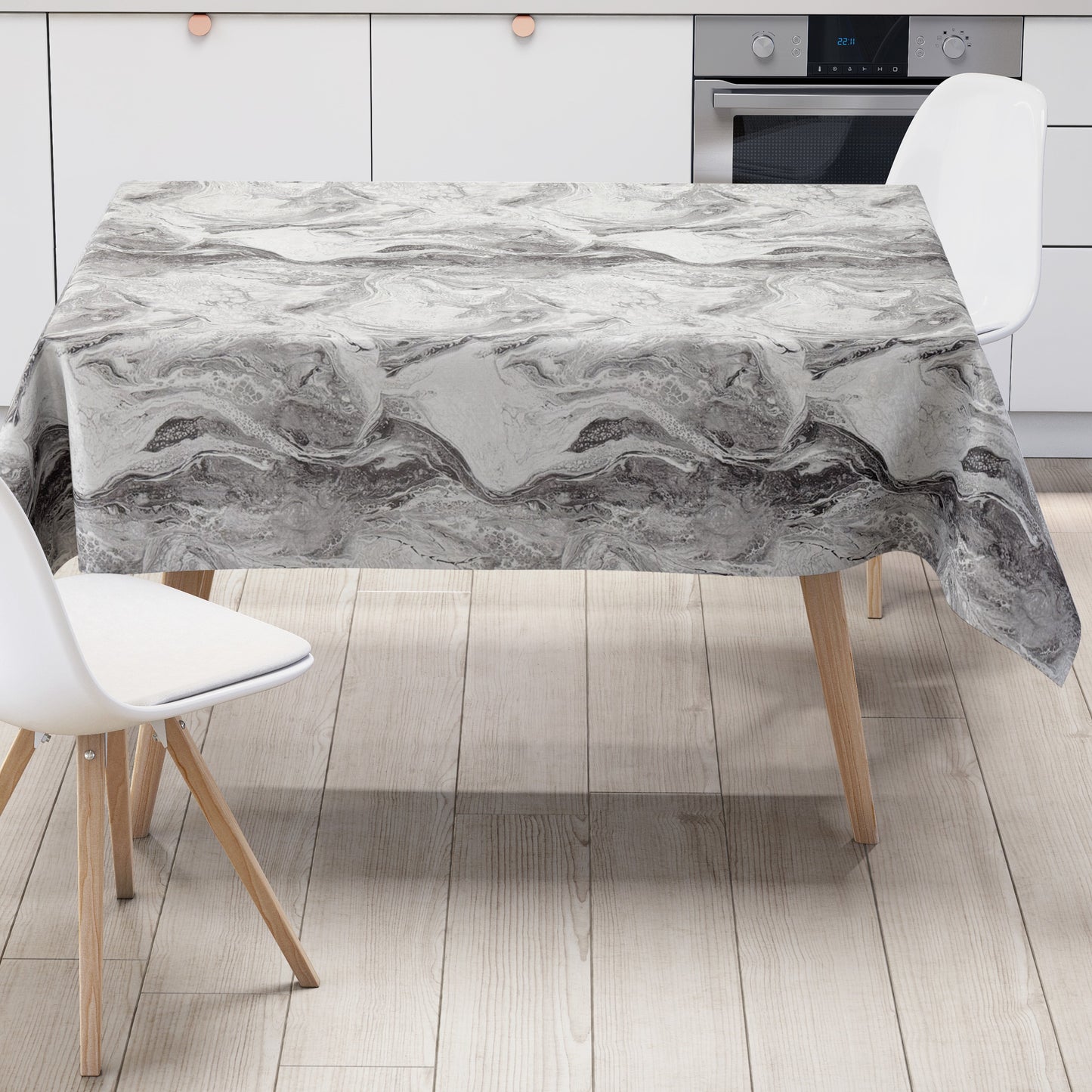 Nappe en toile cirée 01573-07 noir blanc marbré aspect marbre carré rond ovale