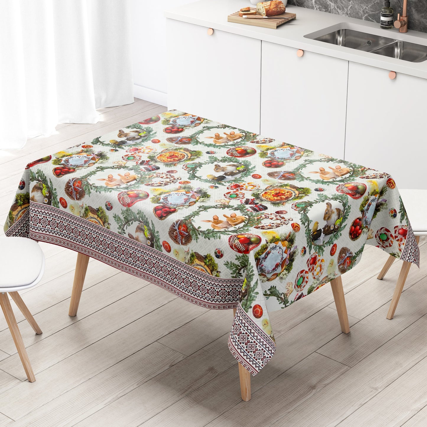 Oilcloth roll sold by the meter roll 01611-01 Easter Easter bunny Easter eggs border pattern
