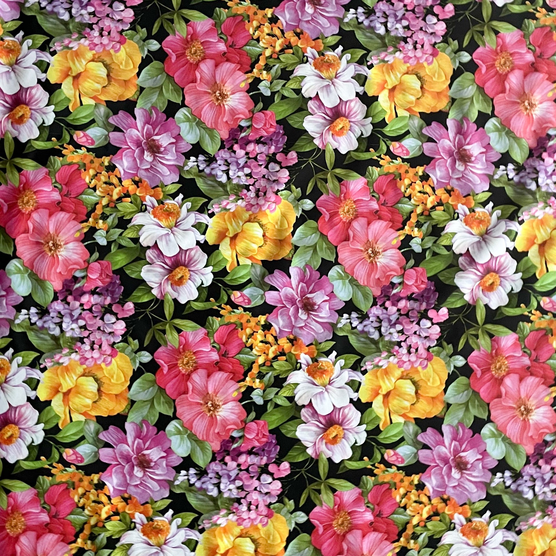 Wachstuch Tischdeckle Blumenmeer schwarz