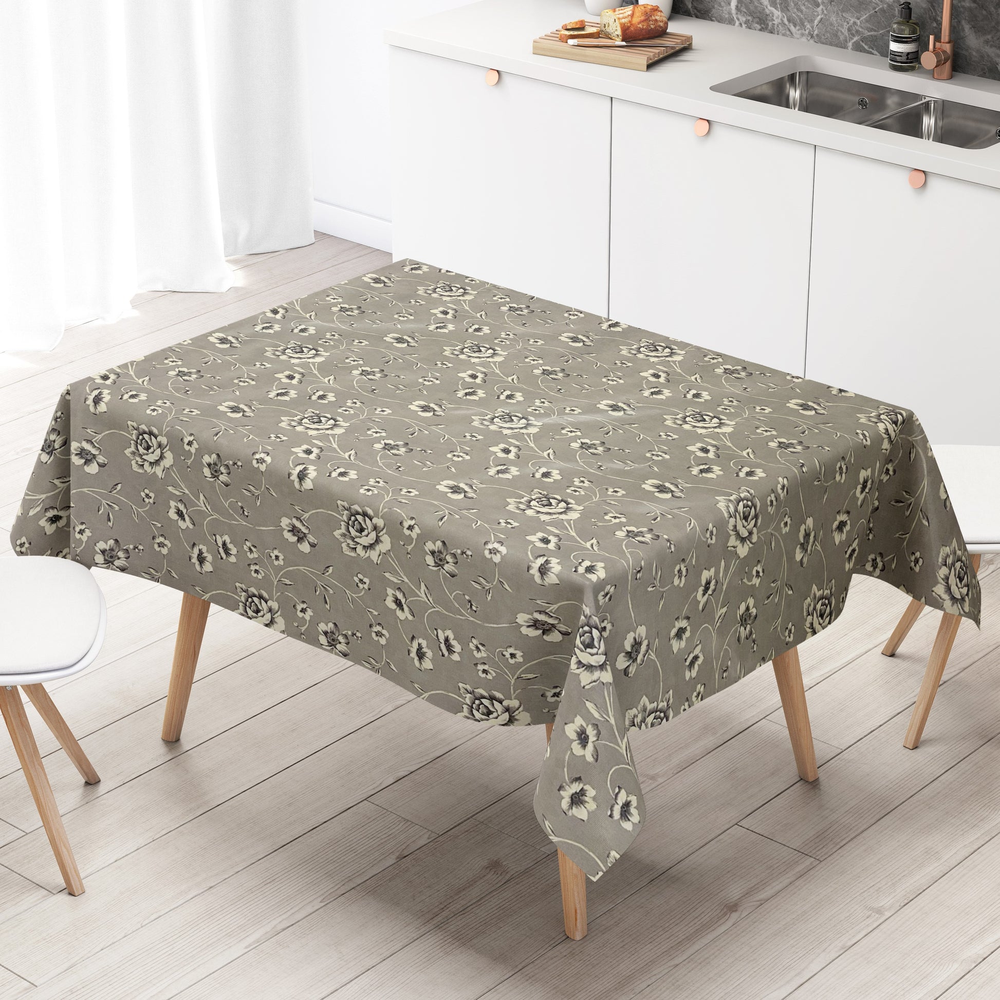 Wachstuch Tischdecke Rosen grau beige