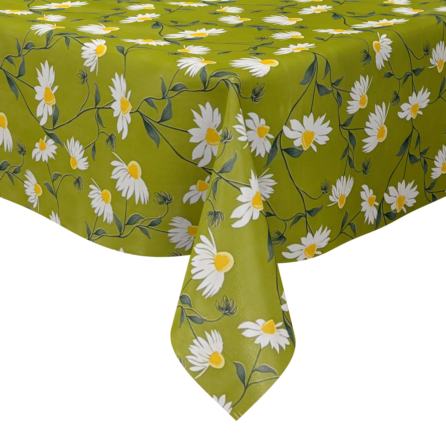 Oilcloth tablecloth 01667-01 green daisies spring flowers square round oval