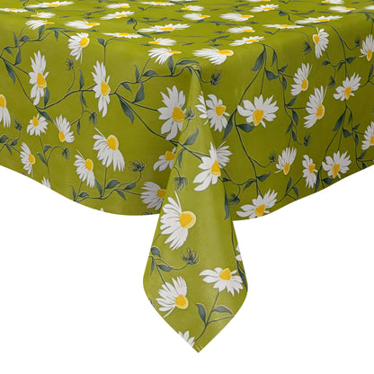 Oilcloth tablecloth 01667-01 green daisies spring flowers square round oval