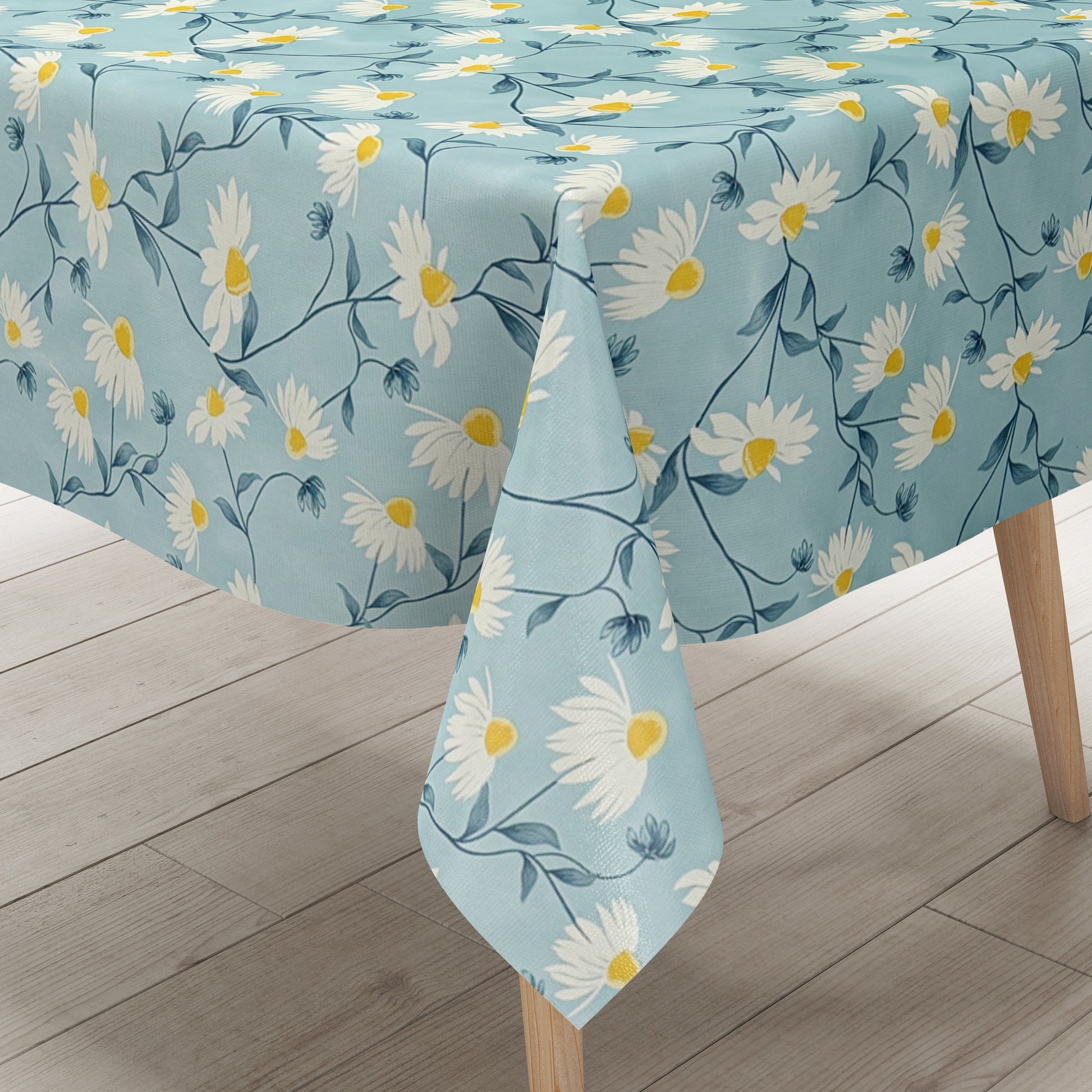 Wachstuch Tischdecke Margeriten hellblau