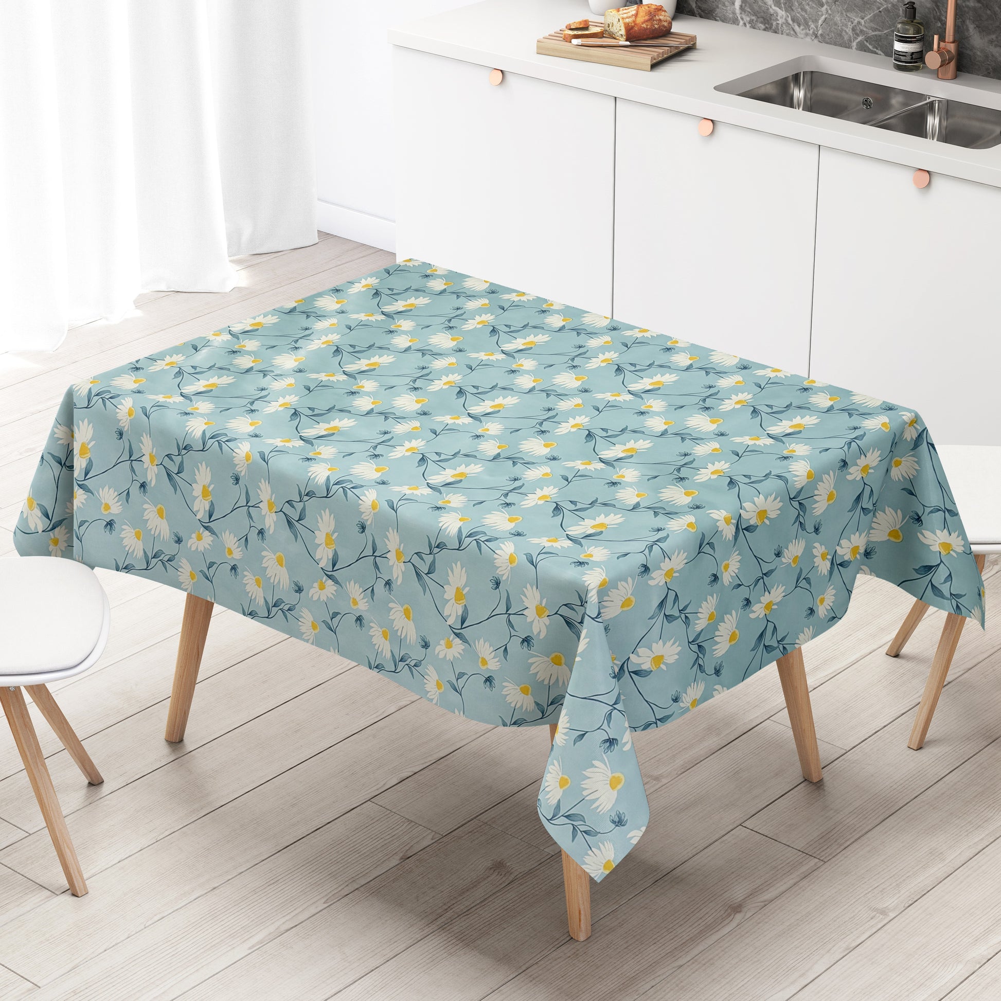 Wachstuch Tischdecke Margeriten hellblau