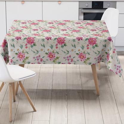 Wachstuch Tischdecke rosa Blüten auf beige