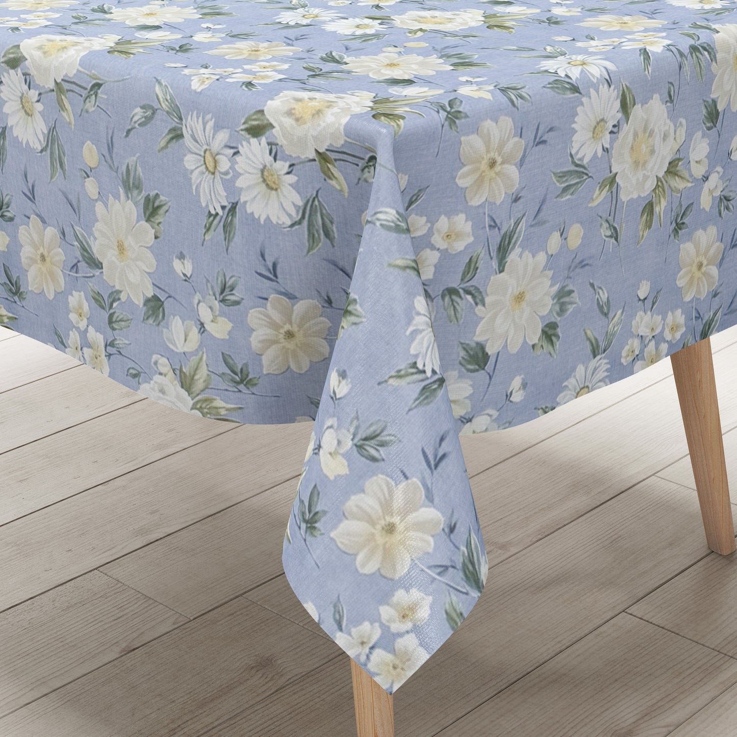 Oilcloth tablecloth 01670-02 light blue flowers floral square round oval