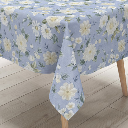 Oilcloth tablecloth 01670-02 light blue flowers floral square round oval