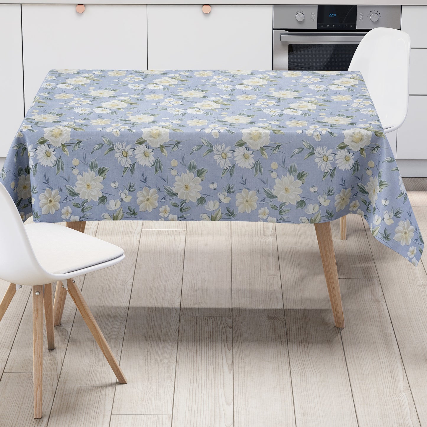 Oilcloth tablecloth 01670-02 light blue flowers floral square round oval
