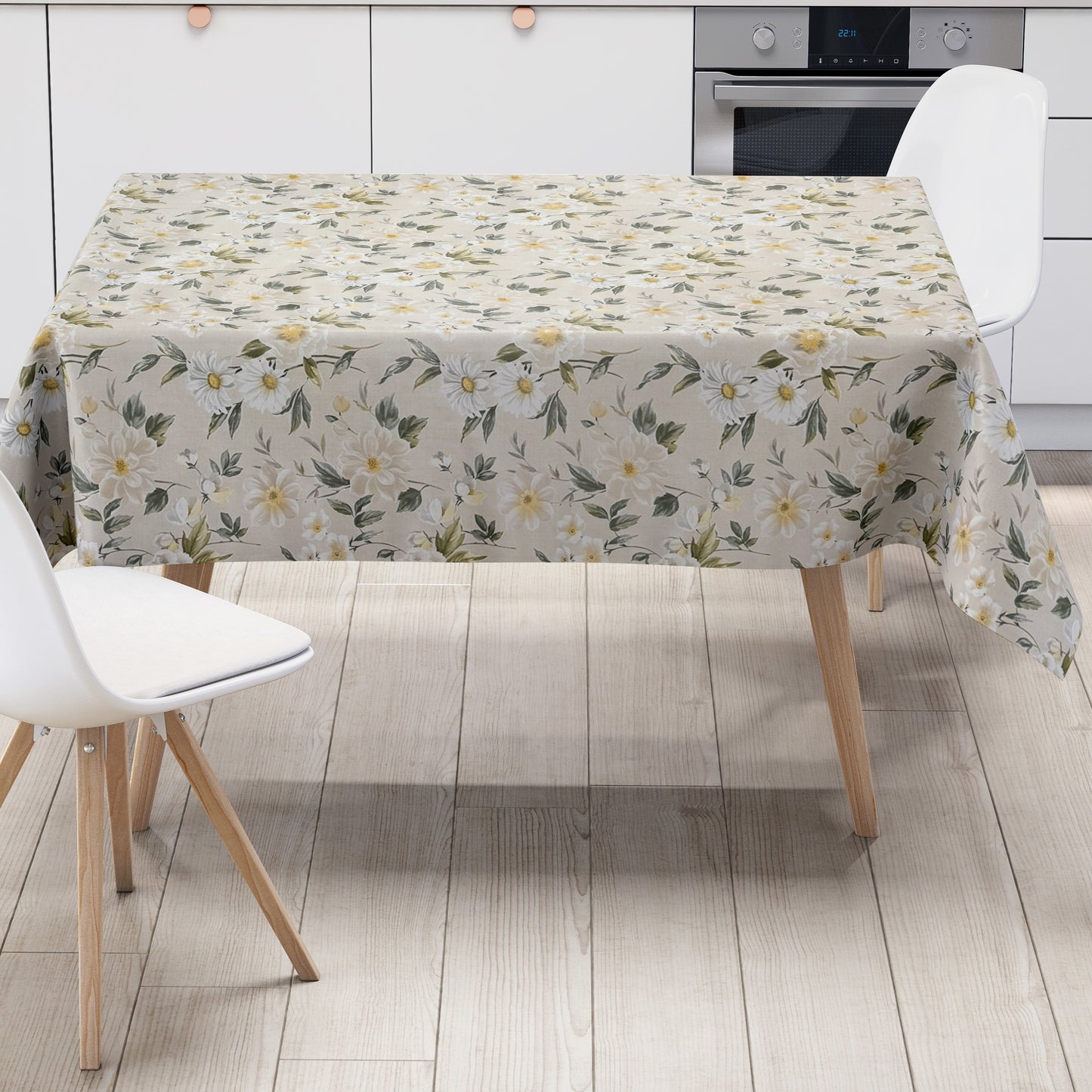 Wachstuch Tischdecke cremefarben Blumen Blüten