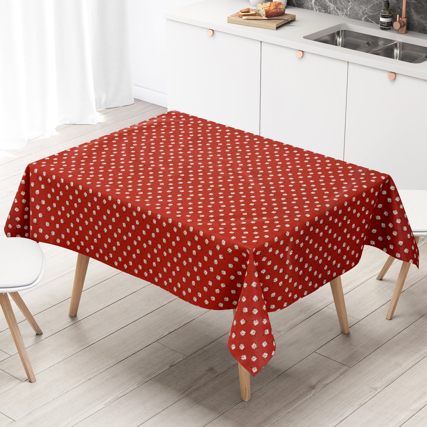 Wachstuch Tischdecke Gänseblümchen rot