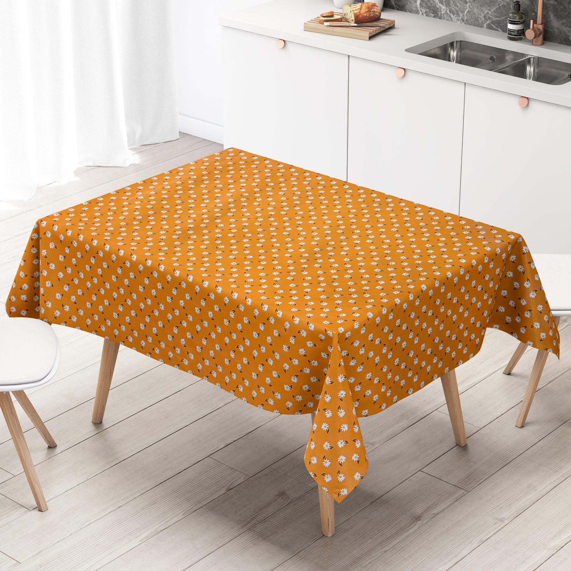 Wachstuch Tischdecke Gänseblümchen orange