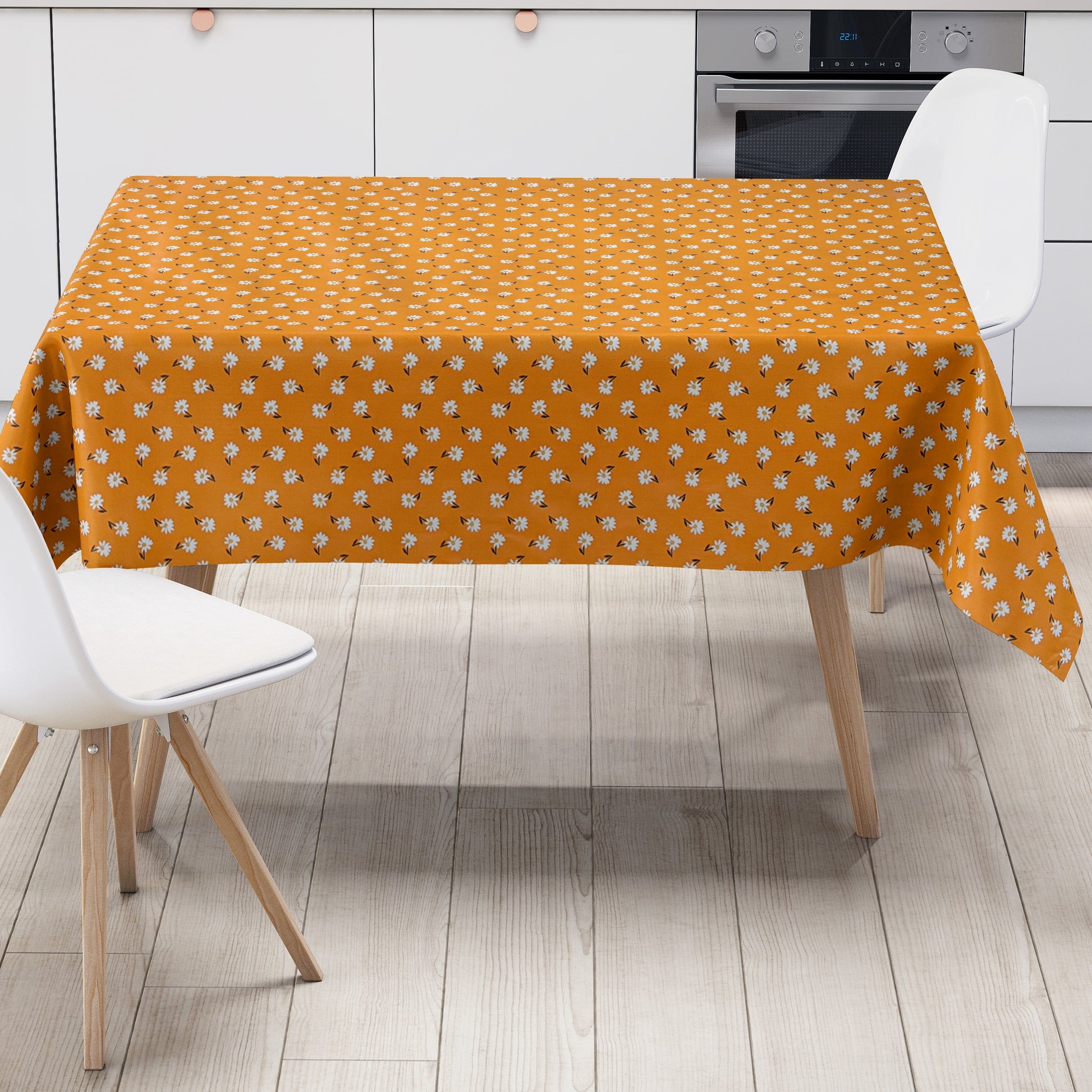 Wachstuch Tischdecke Gänseblümchen orange
