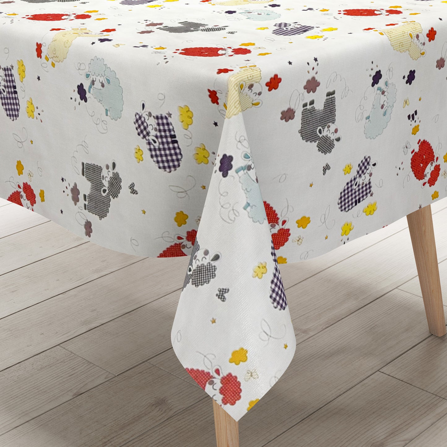 Oilcloth tablecloth 01739-02 red beige sheep farm children's motif sheep square round oval