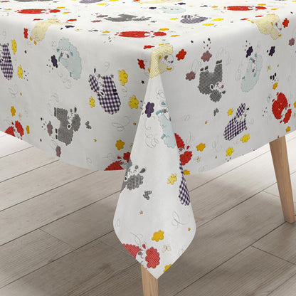Oilcloth tablecloth 01739-02 red beige sheep farm children's motif sheep square round oval