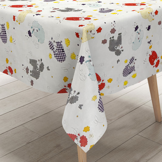 Nappe en toile cirée 01739-02 rouge beige mouton ferme motif enfant mouton carré rond ovale