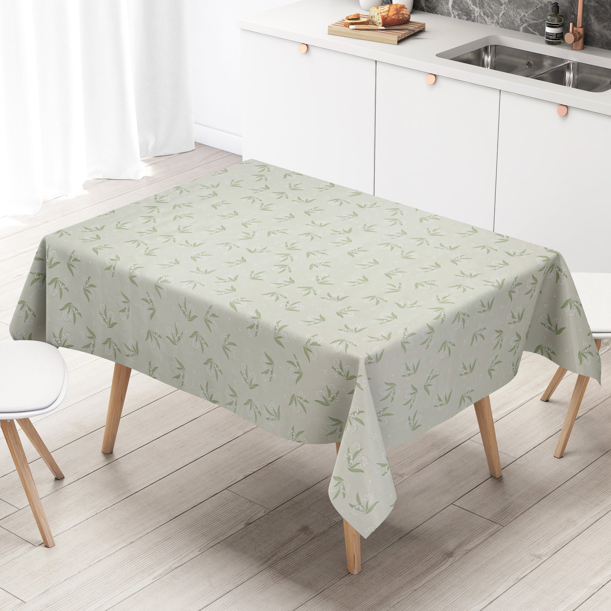 Wachstuch Tischdecke Maiglöckchen hellgrün