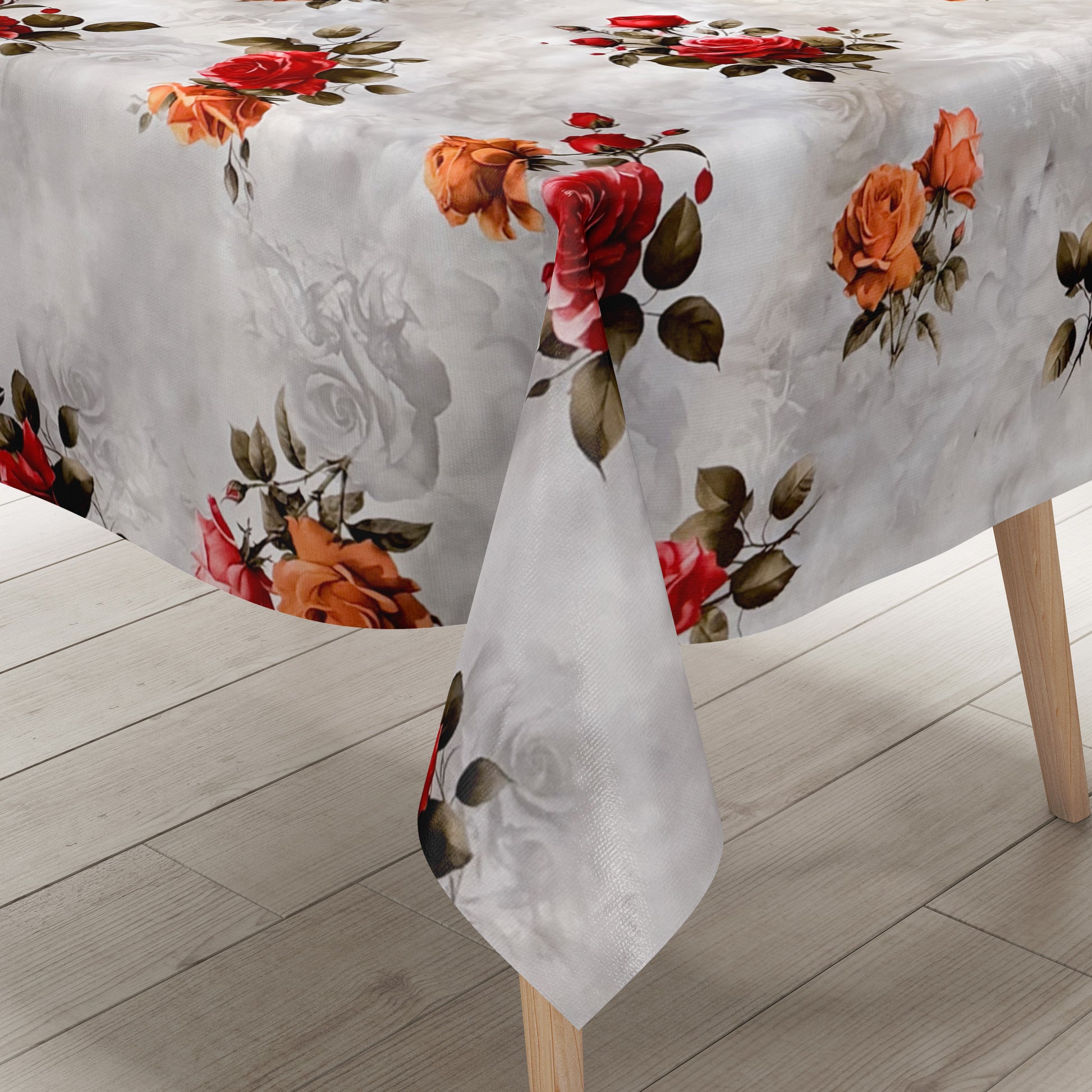 Wachstuch Tischdecke rote Rosen auf grau