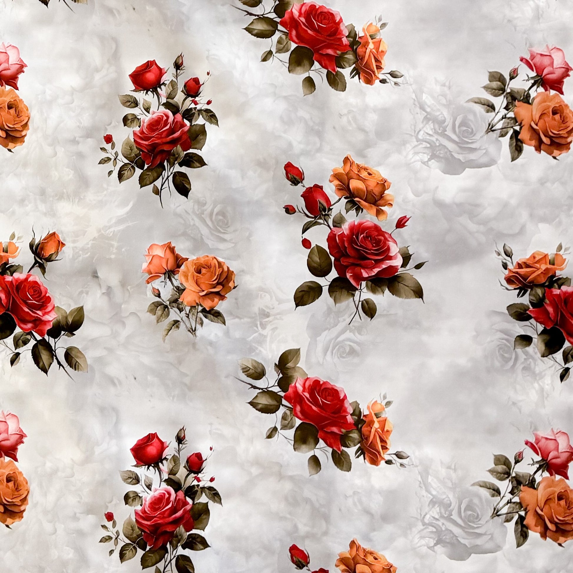 Wachstuch Tischdecke rote Rosen auf grau