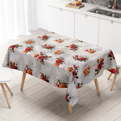 Wachstuch Tischdecke rote Rosen auf grau