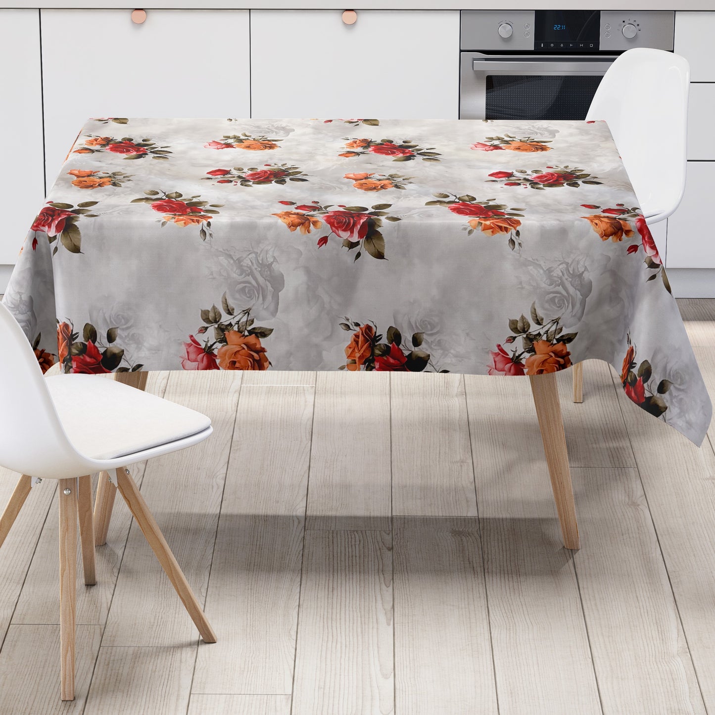 Wachstuch Tischdecke rote Rosen auf grau